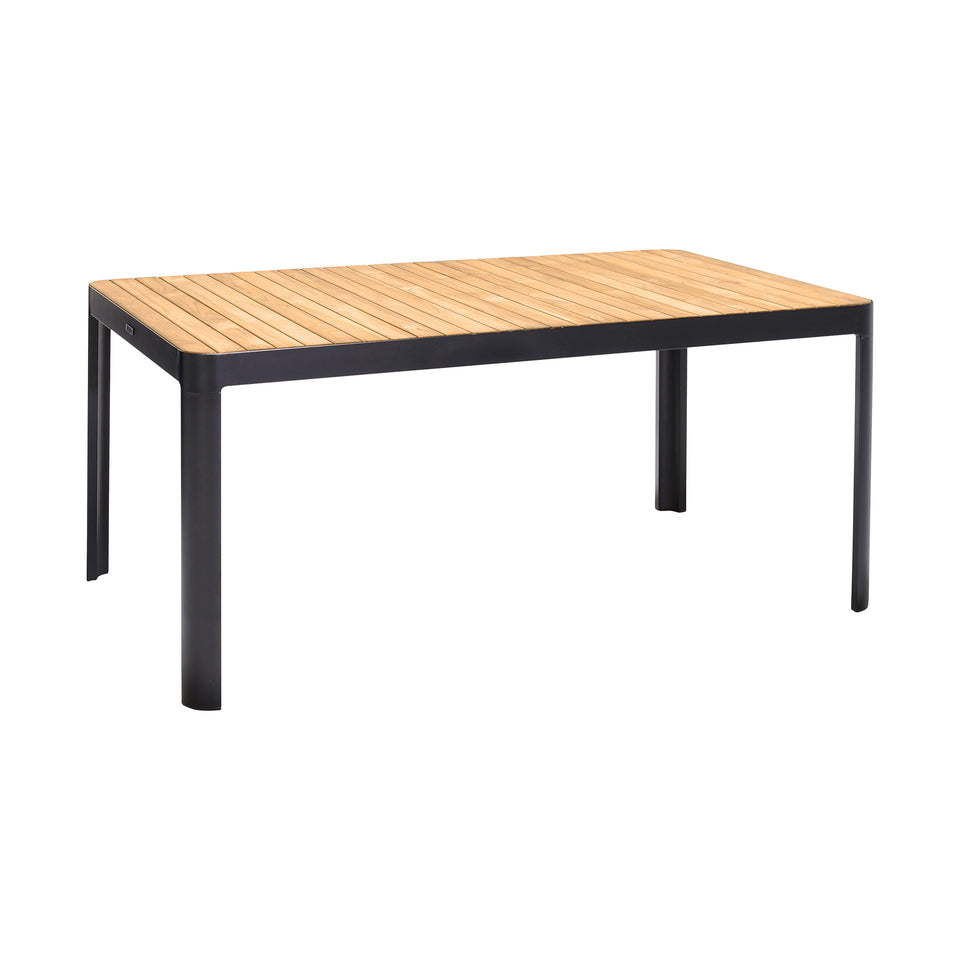 Portals Outdoor Rectangle Dining Table in Black Finish with Natural Teak Wood Top