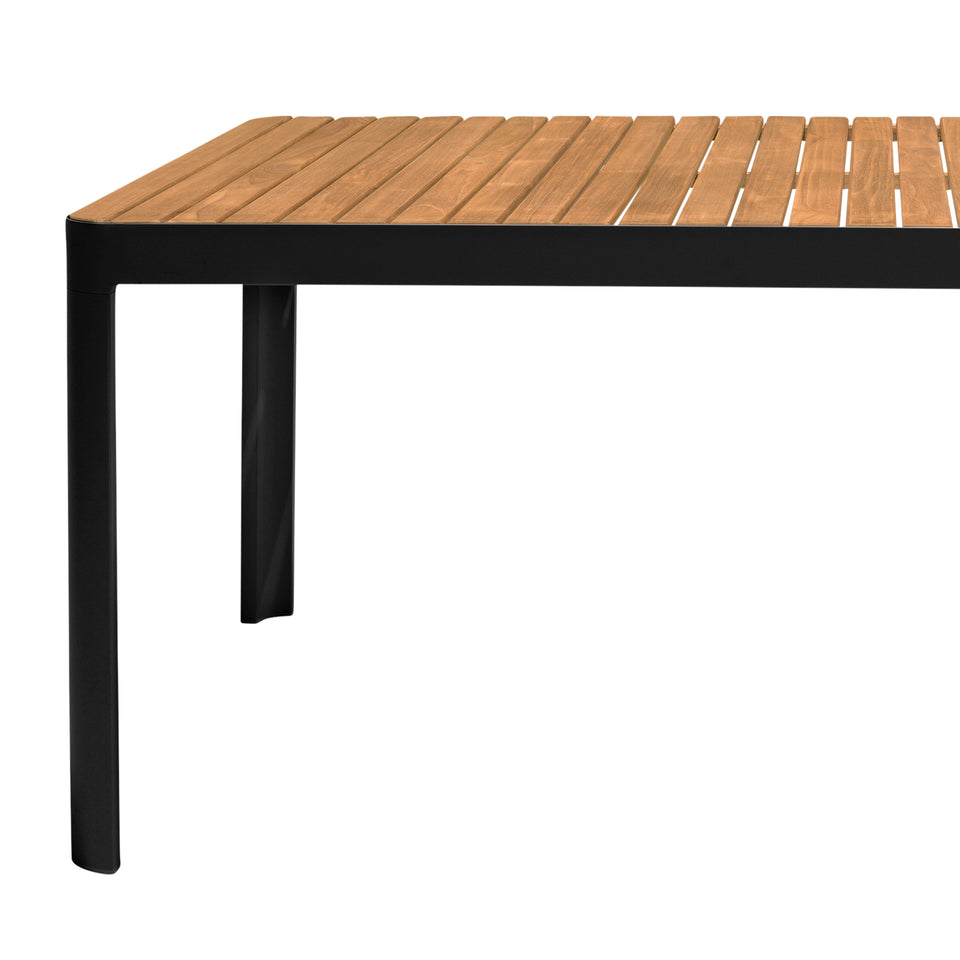 Portals Outdoor Black Rectangle Teak Wood & Aluminum Dining Table