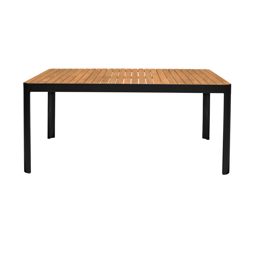 Portals Outdoor Black Rectangle Teak Wood & Aluminum Dining Table