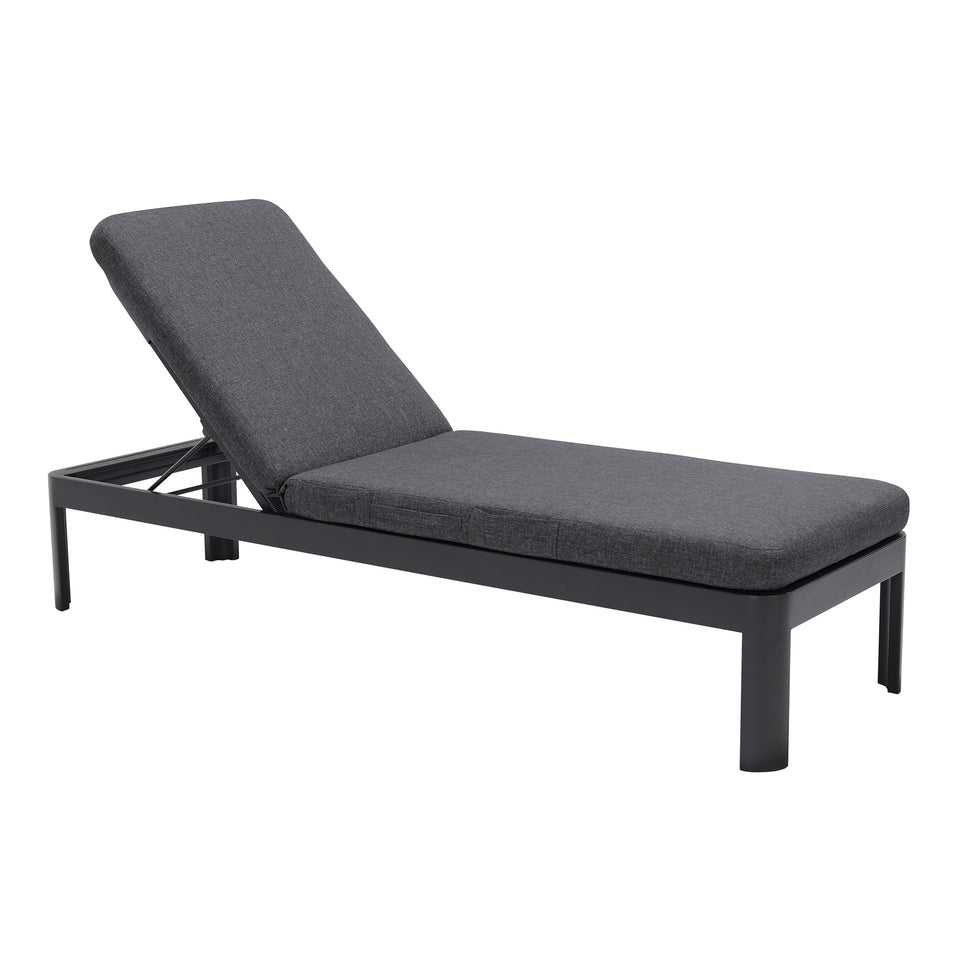 Portals Outdoor Chaise Lounge Chair in Black Finish and Grey Cushions