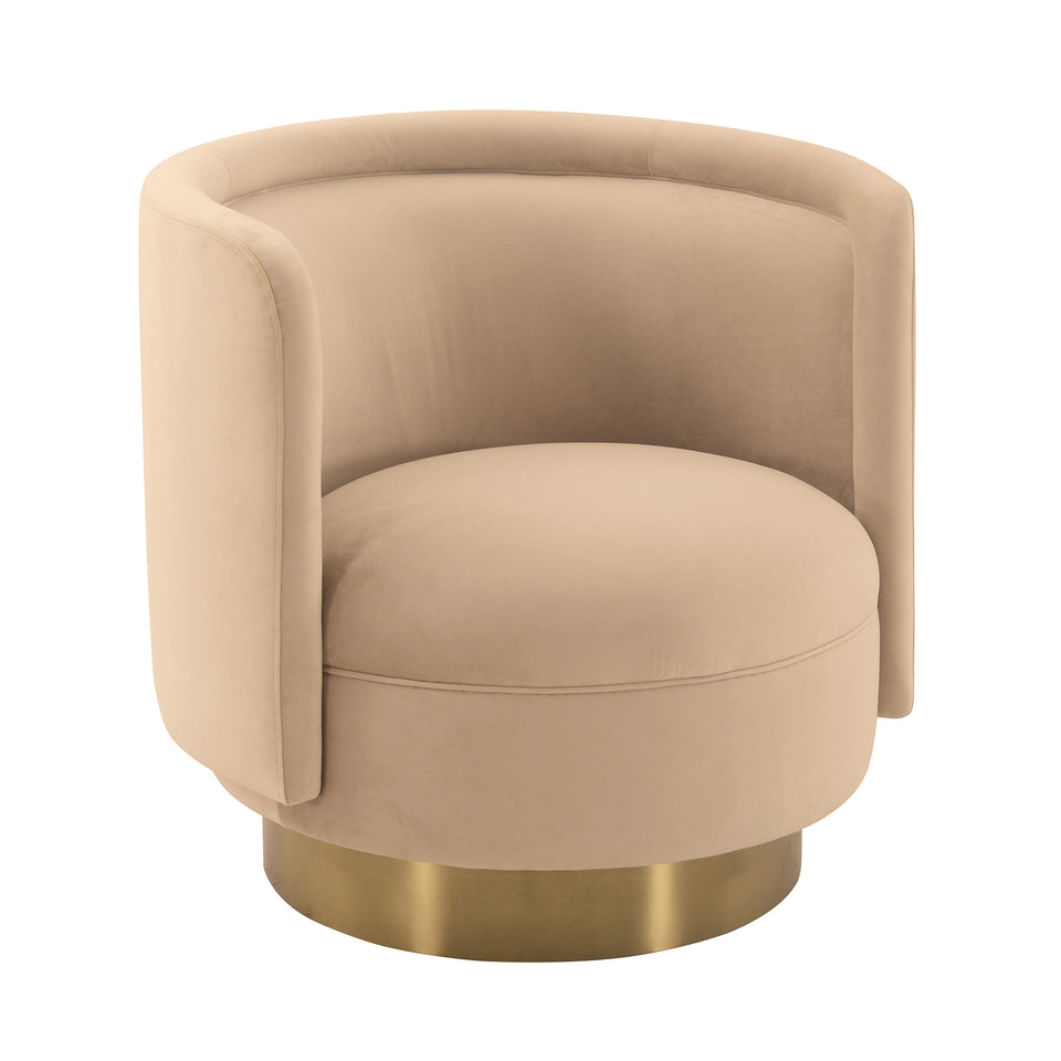Peony Natrual Fabric Upholstered Sofa Accent Chair with Brushed Gold Legs