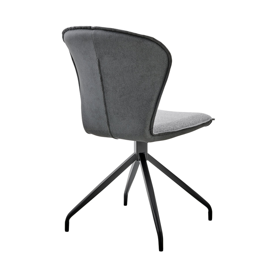 Petrie Dining Room Accent Chair in Gray Fabric and Faux Leather with Black Finish - Set of 2