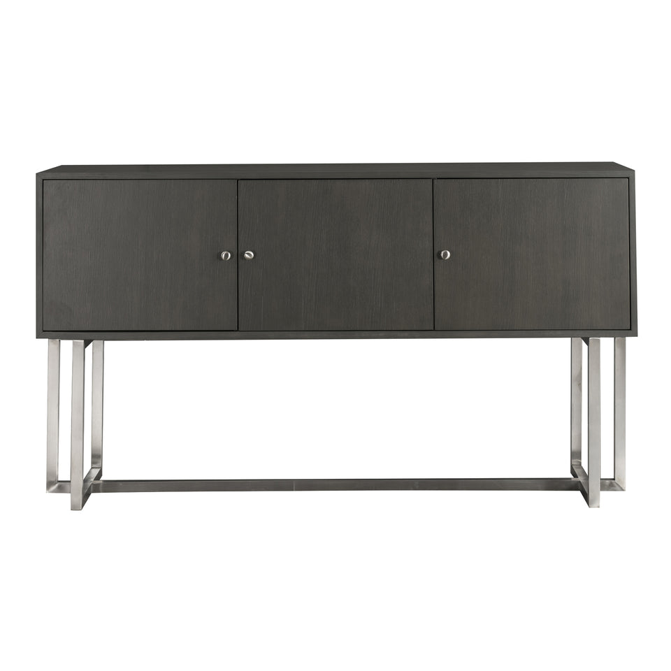 Prague Contemporary Buffet in Brushed Stainless Steel Finish and Gray Wood