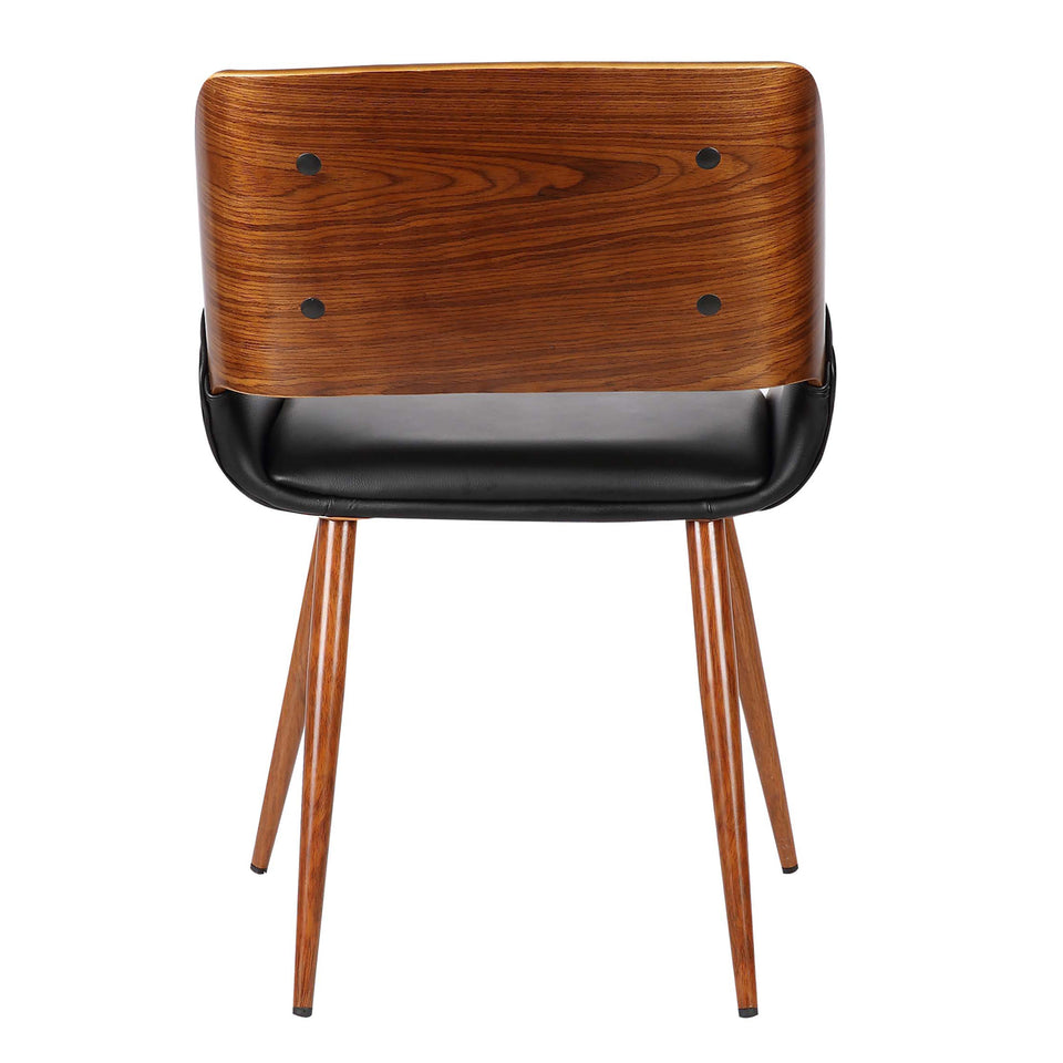 Panda Mid-Century Dining Chair in Walnut Finish and Black Faux Leather