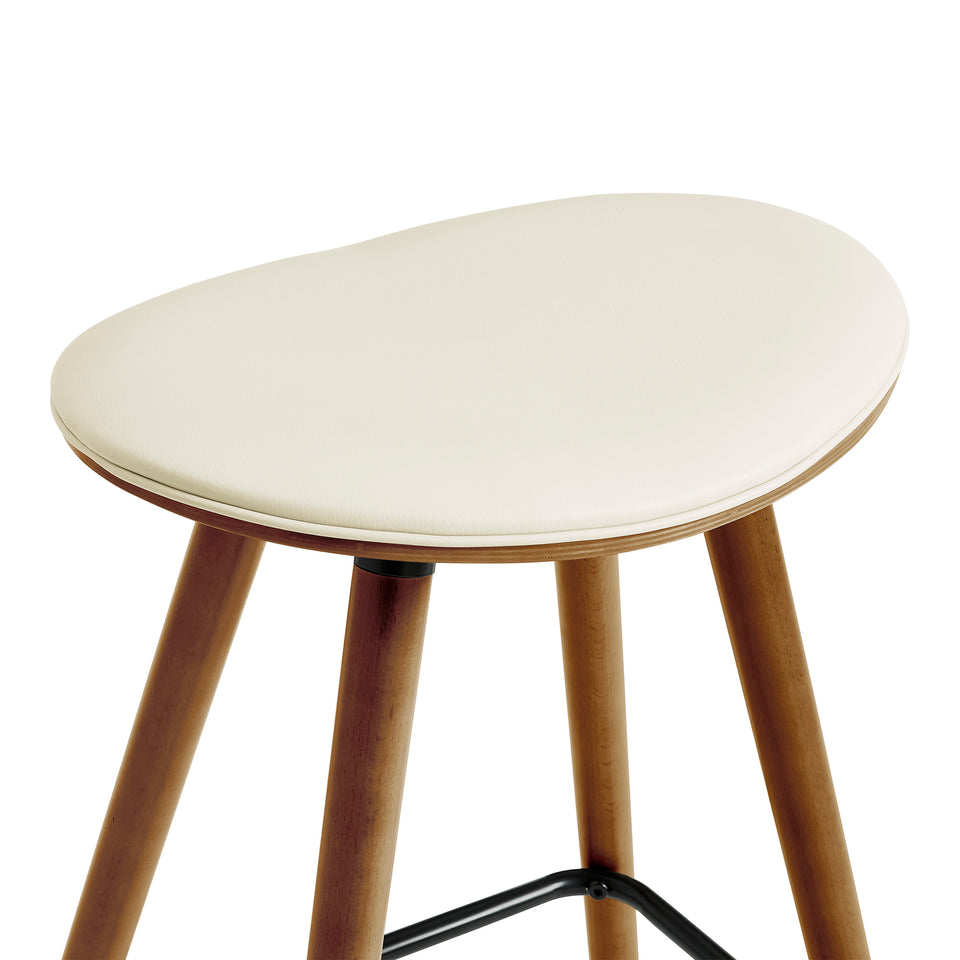 Piper 26" Counter Height Backless Bar Stool in Cream Faux Leather and Walnut Wood