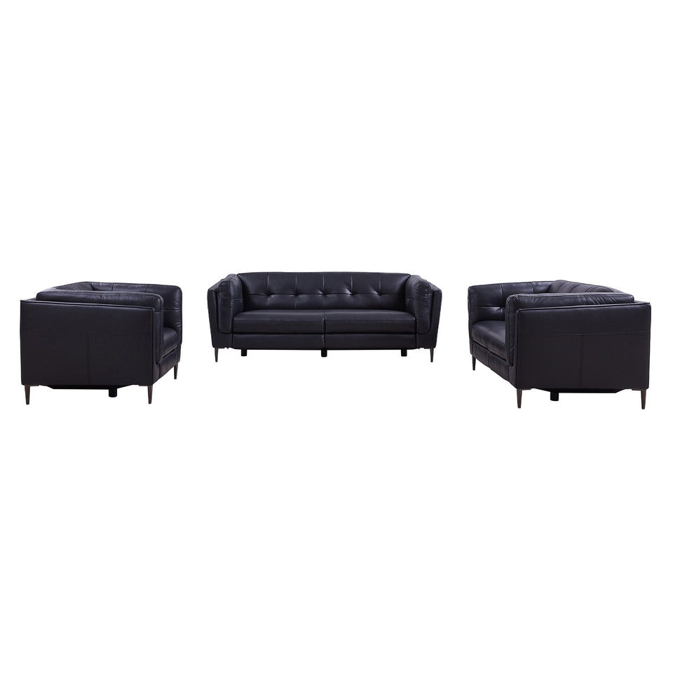 Primrose Contemporary Sofa in Dark Metal Finish and Navy Genuine Leather