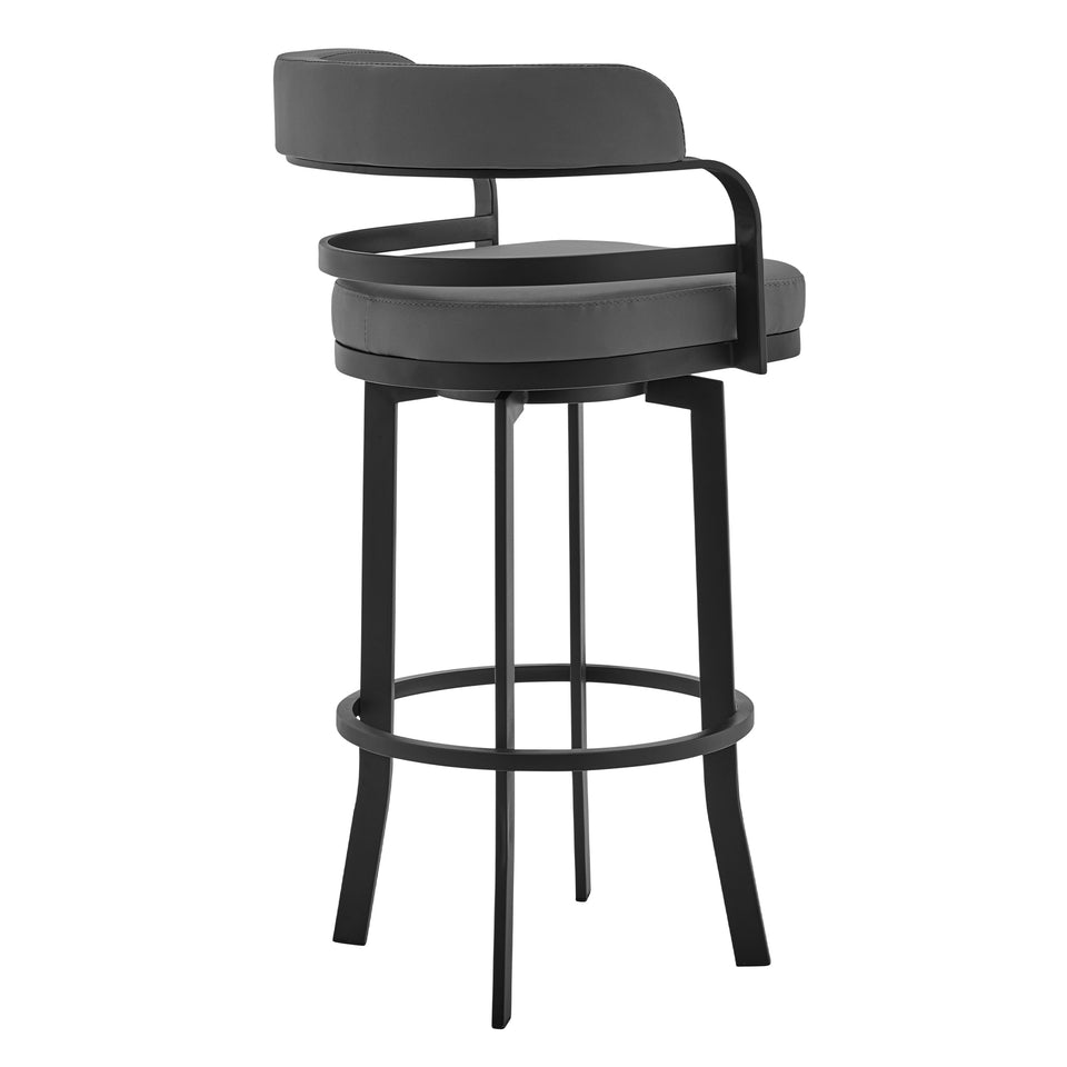 Prinz 30" Gray Faux Leather and Black Metal Swivel Bar Stool