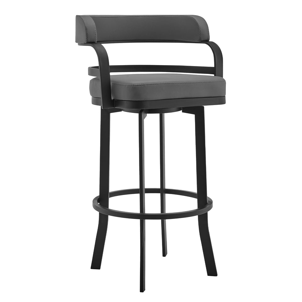 Prinz 30" Gray Faux Leather and Black Metal Swivel Bar Stool