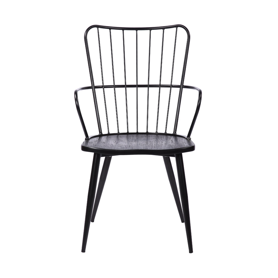 Parisa High Back Steel Framed Side Chair in Black Powder Coated Finish and Black Brushed Wood