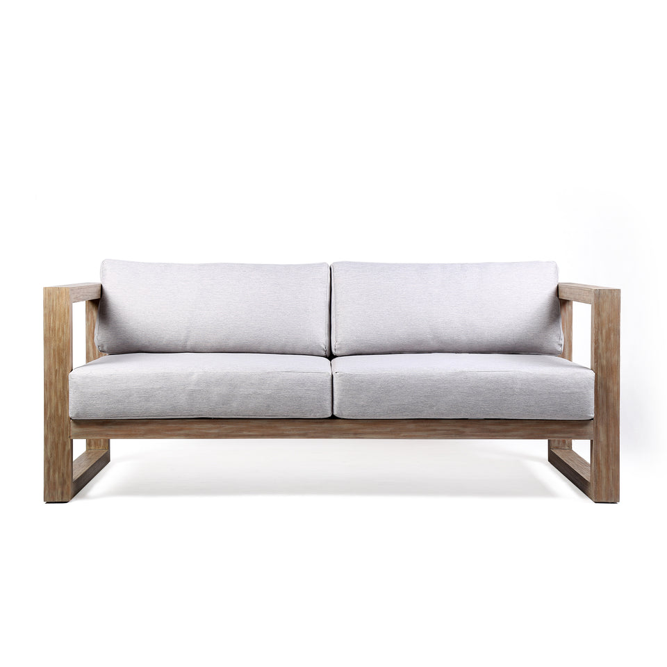 Paradise Outdoor Light Eucalyptus Wood Sofa with Grey Cushions