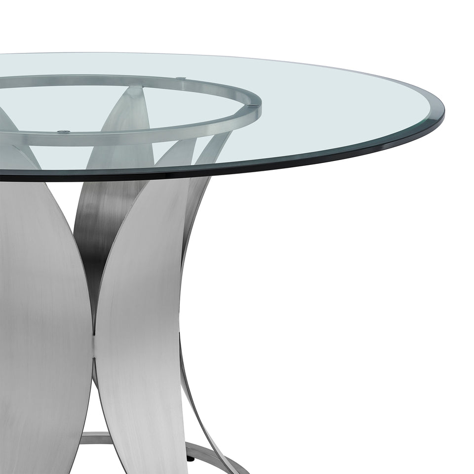 Petal Modern Glass and Stainless Steel Round Pedestal Dining Table