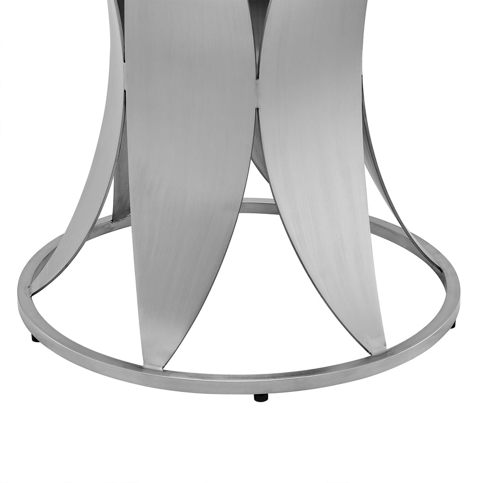 Petal Modern Glass and Stainless Steel Round Pedestal Dining Table