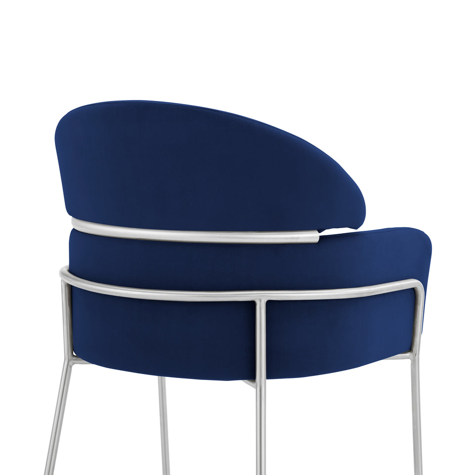 Portia Blue Velvet and Brushed Stainless Steel Dining Room Chairs - Set of 2