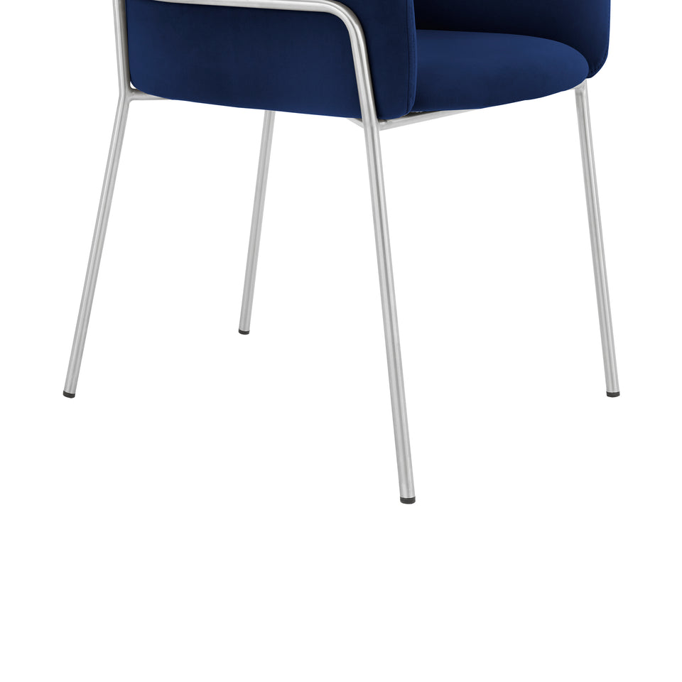 Portia Blue Velvet and Brushed Stainless Steel Dining Room Chairs - Set of 2