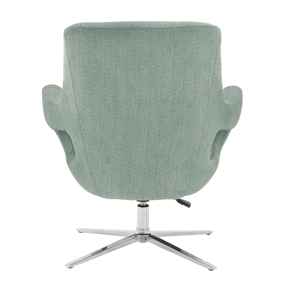 Quinn Contemporary Adjustable Swivel Accent Chair in Polished Steel Finish with Spa Blue Fabric