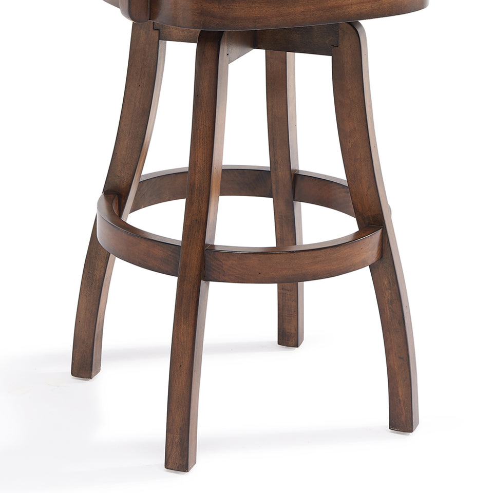 Raleigh Arm 30" Bar Height Swivel Wood Barstool in Chestnut Finish and Kahlua Faux Leather