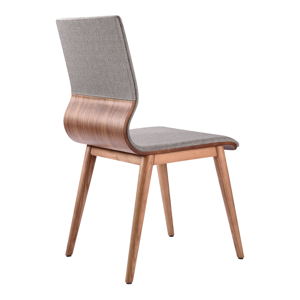 Robin Mid-Century Dining Chair in Walnut Finish and Gray Fabric - Set of 2