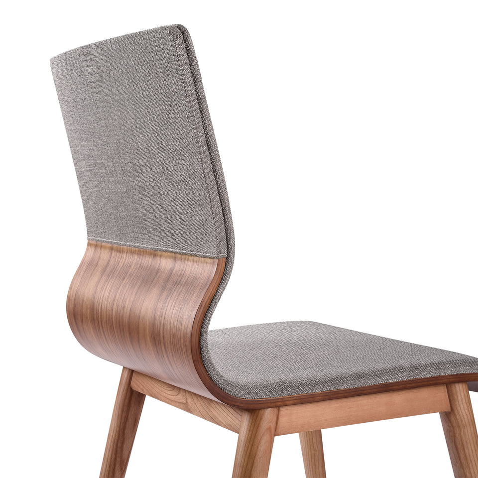 Robin Mid-Century Dining Chair in Walnut Finish and Gray Fabric - Set of 2