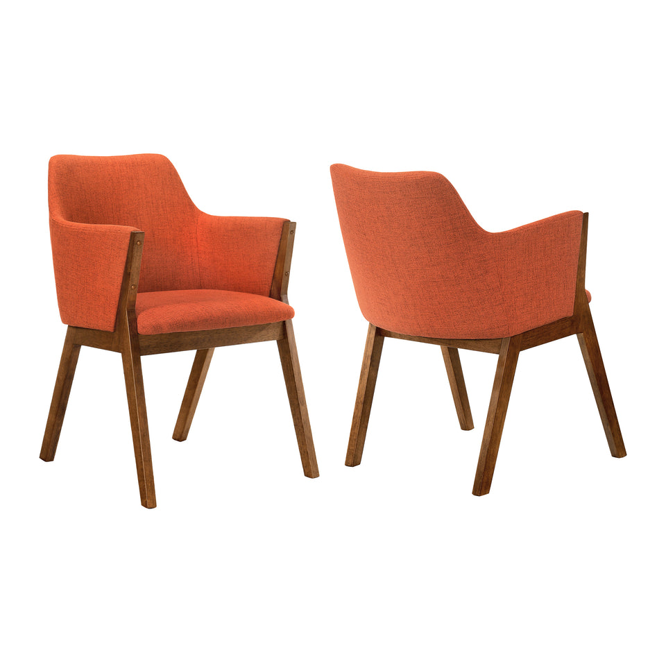 Renzo Orange Fabric and Walnut Wood Dining Side Chairs - Set of 2