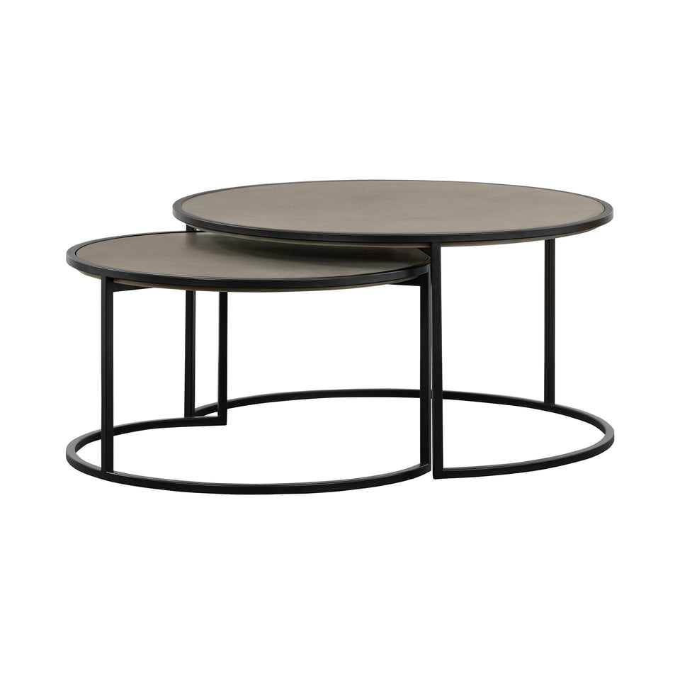 Rina Concrete and Black Metal 2 Piece Nesting Coffee Table Set