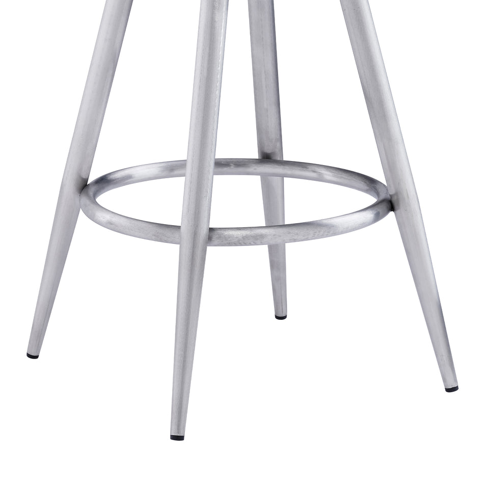 Ruby Contemporary 26" Counter Height Barstool in Brushed Stainless Steel Finish and Black Faux Leather