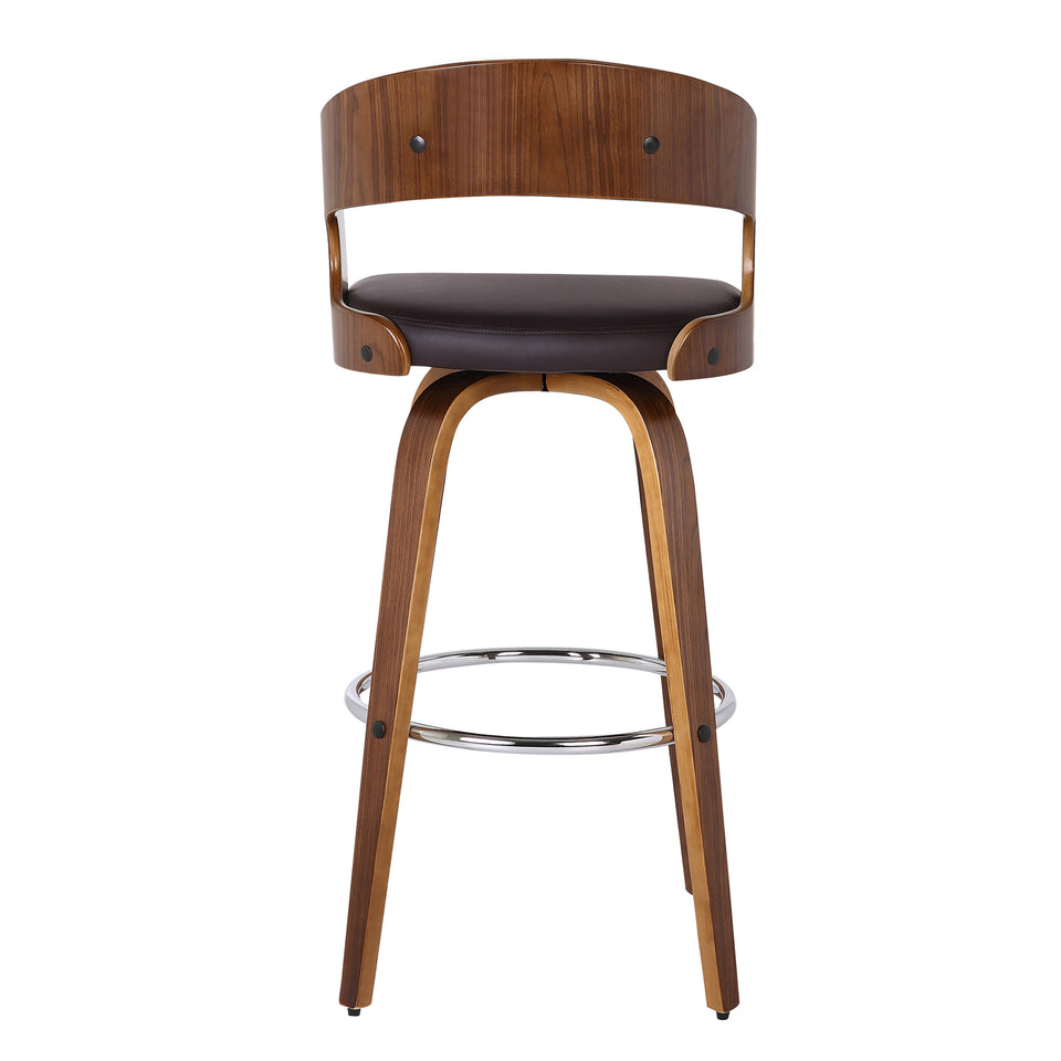 Shelly 30" Bar Height Barstool in Walnut Wood Finish with Brown PU
