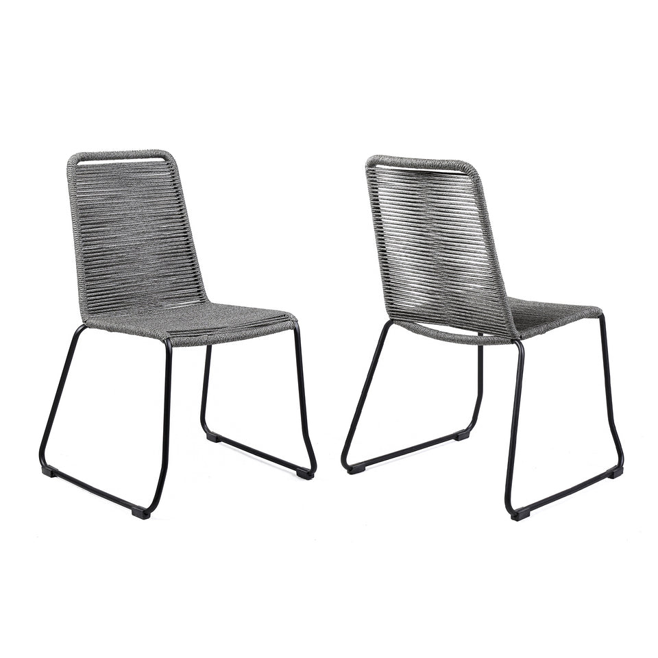 Shasta Outdoor Metal and Grey Rope Stackable Dining Chair - Set of 2