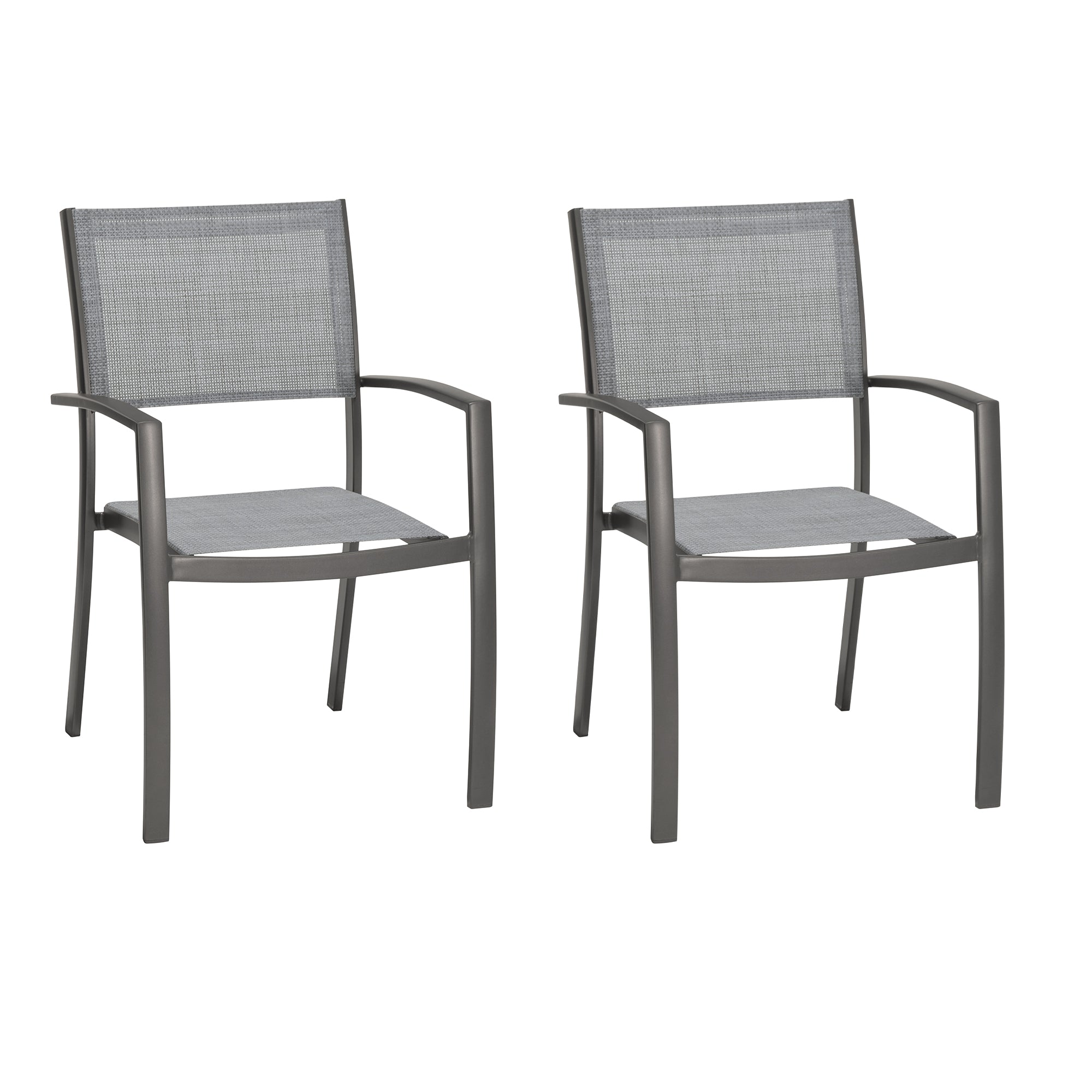 Armen Living Solana Outdoor Aluminum Arm Dining Chairs in Cosmos Grey Finish - Set of 2