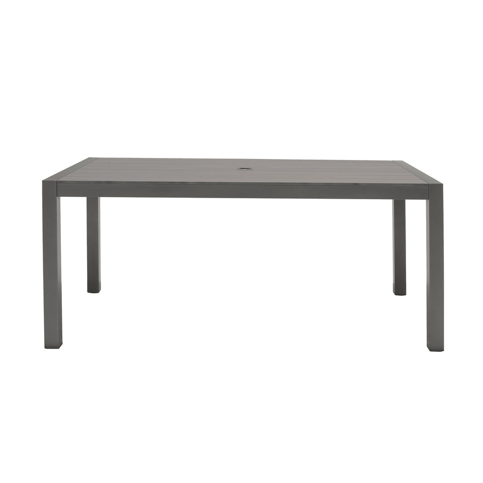 Solana Outdoor Rectangular Aluminum Dining Table in Cosmos Grey Finish with Wood Top