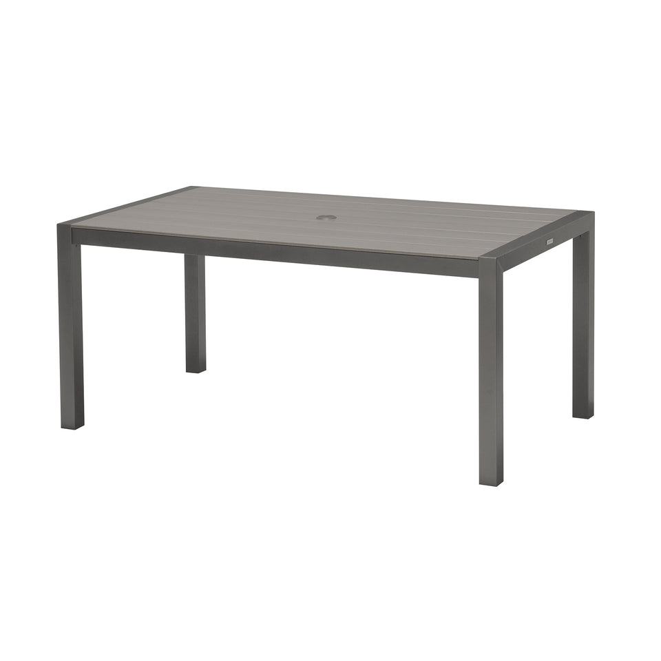 Solana Outdoor Rectangular Aluminum Dining Table in Cosmos Grey Finish with Wood Top