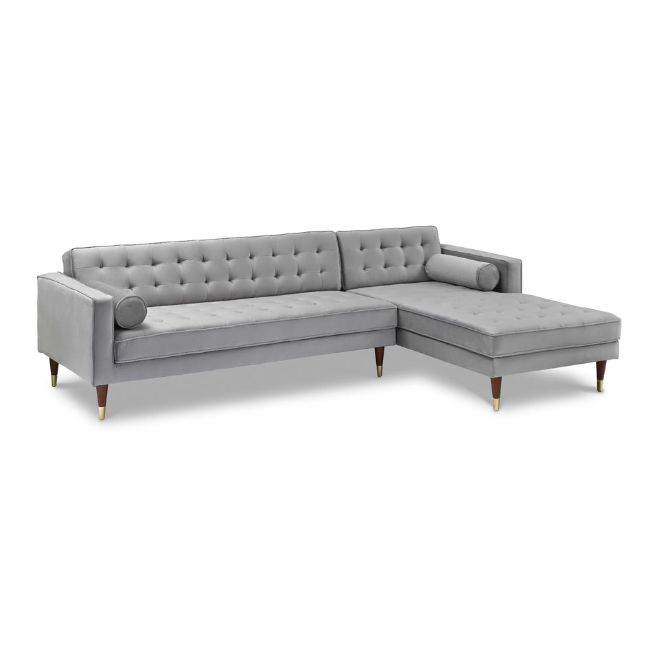 Somerset Gray Velvet Mid Century Modern Right Sectional Sofa