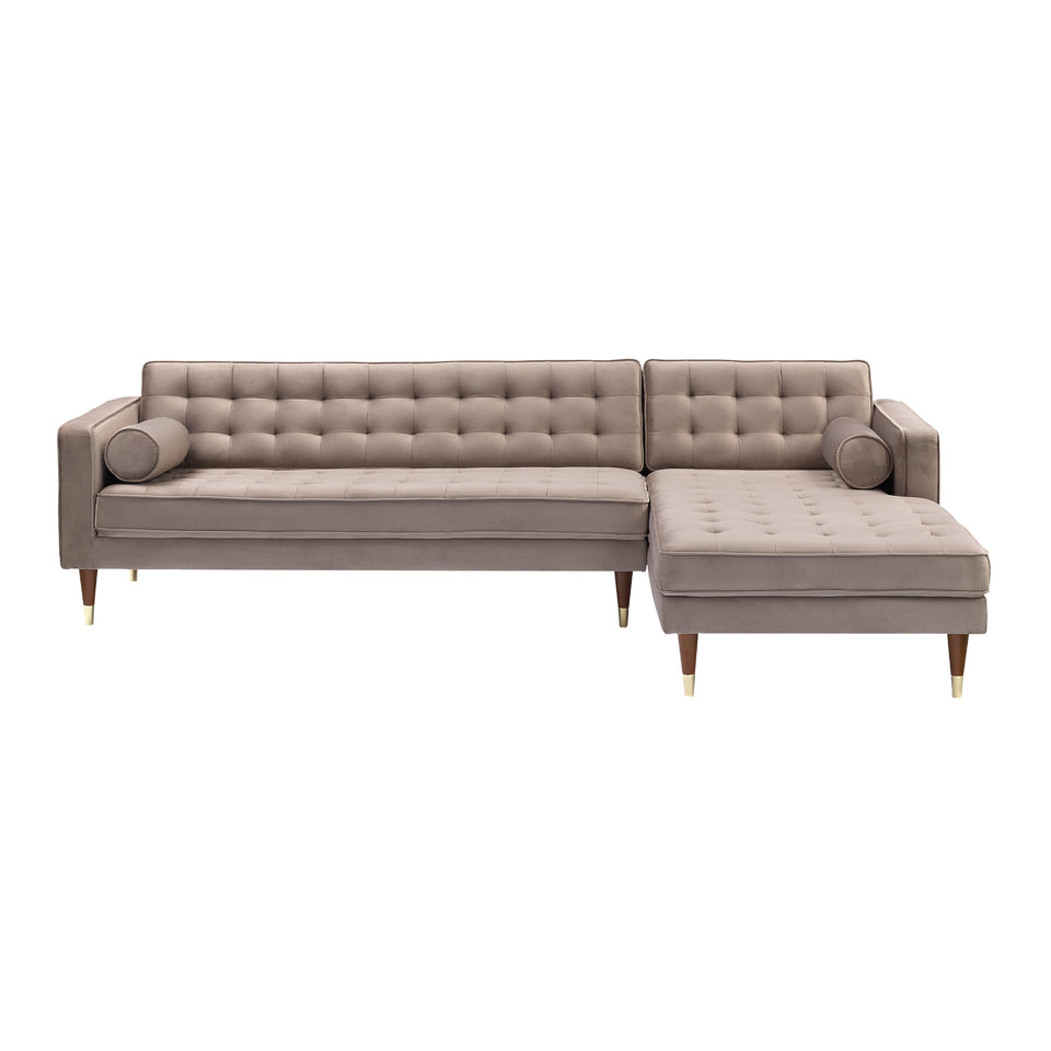 Somerset Taupe Velvet Mid Century Modern Right Sectional Sofa