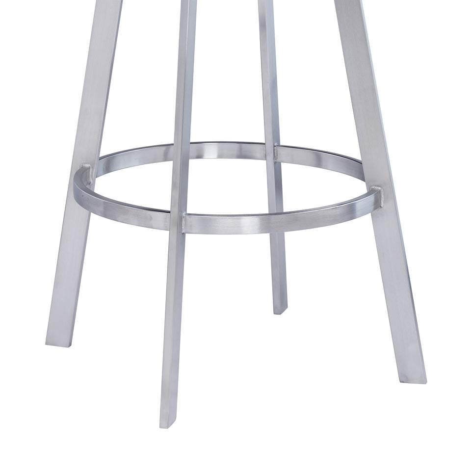 Saturn Contemporary 30" Bar Height Barstool in Brushed Stainless Steel Finish and Black Faux Leather