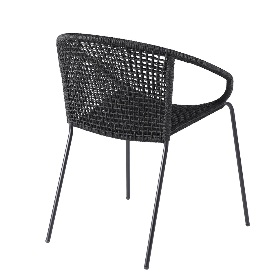 Snack Indoor Outdoor Stackable Steel Dining Chair with Black Rope - Set of 2