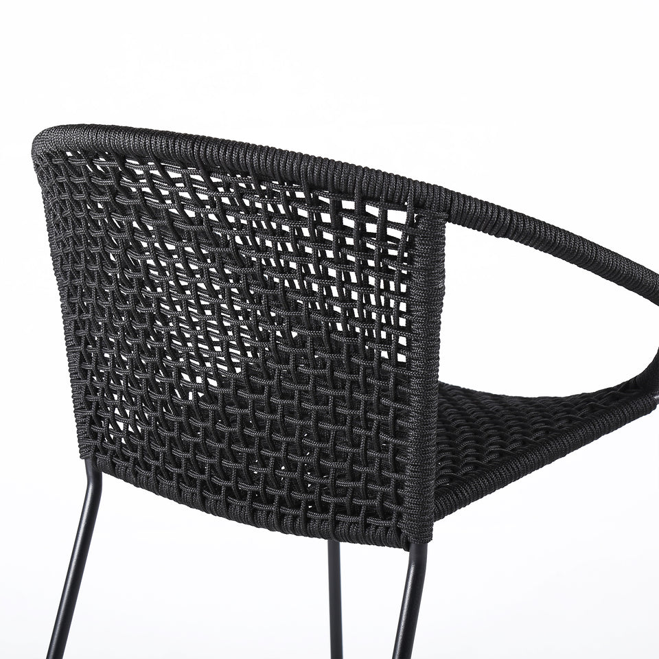 Snack Indoor Outdoor Stackable Steel Dining Chair with Black Rope - Set of 2