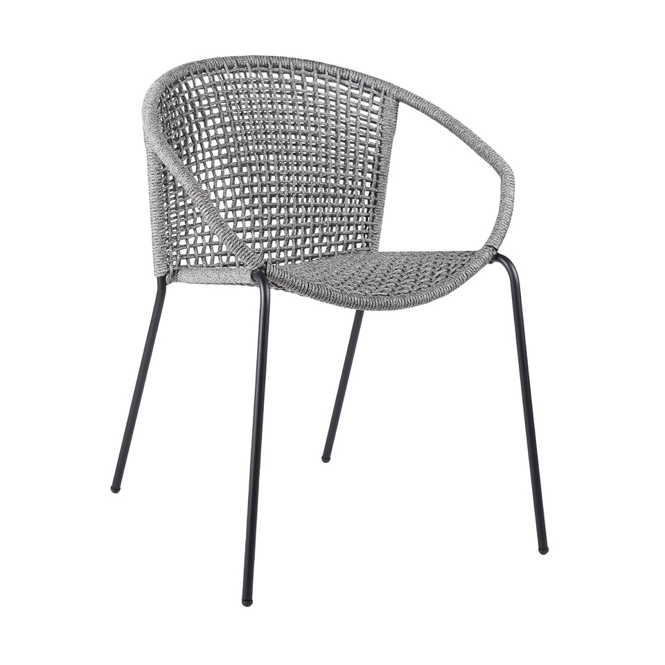 Snack Indoor Outdoor Stackable Steel Dining Chair with Grey Rope - Set of 2