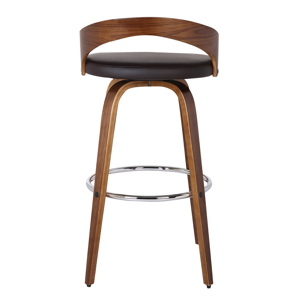 Sonia 30" Bar Height Barstool in Walnut Wood Finish with Brown Faux Leather