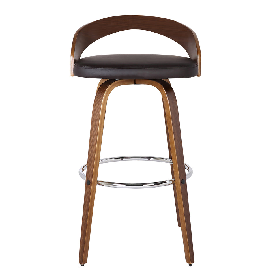 Sonia 30" Bar Height Barstool in Walnut Wood Finish with Brown Faux Leather