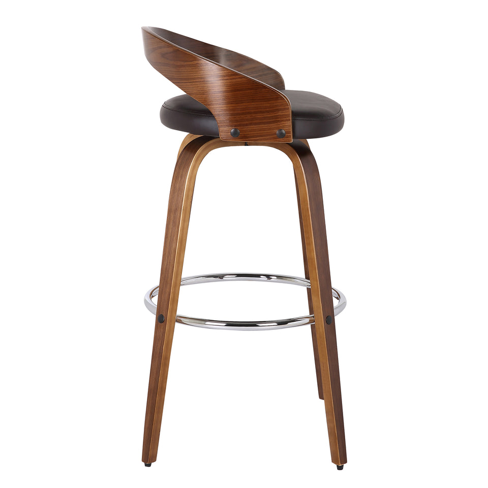 Sonia 30" Bar Height Barstool in Walnut Wood Finish with Brown Faux Leather