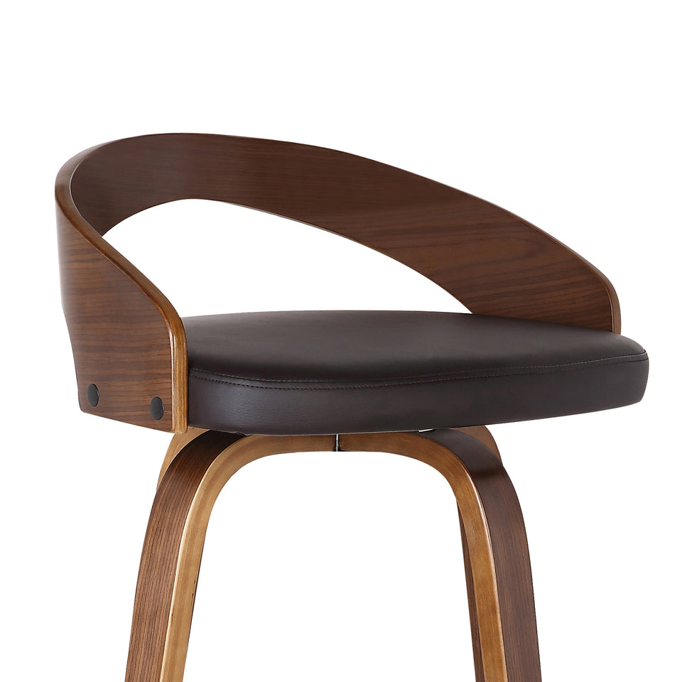 Sonia 30" Bar Height Barstool in Walnut Wood Finish with Brown Faux Leather