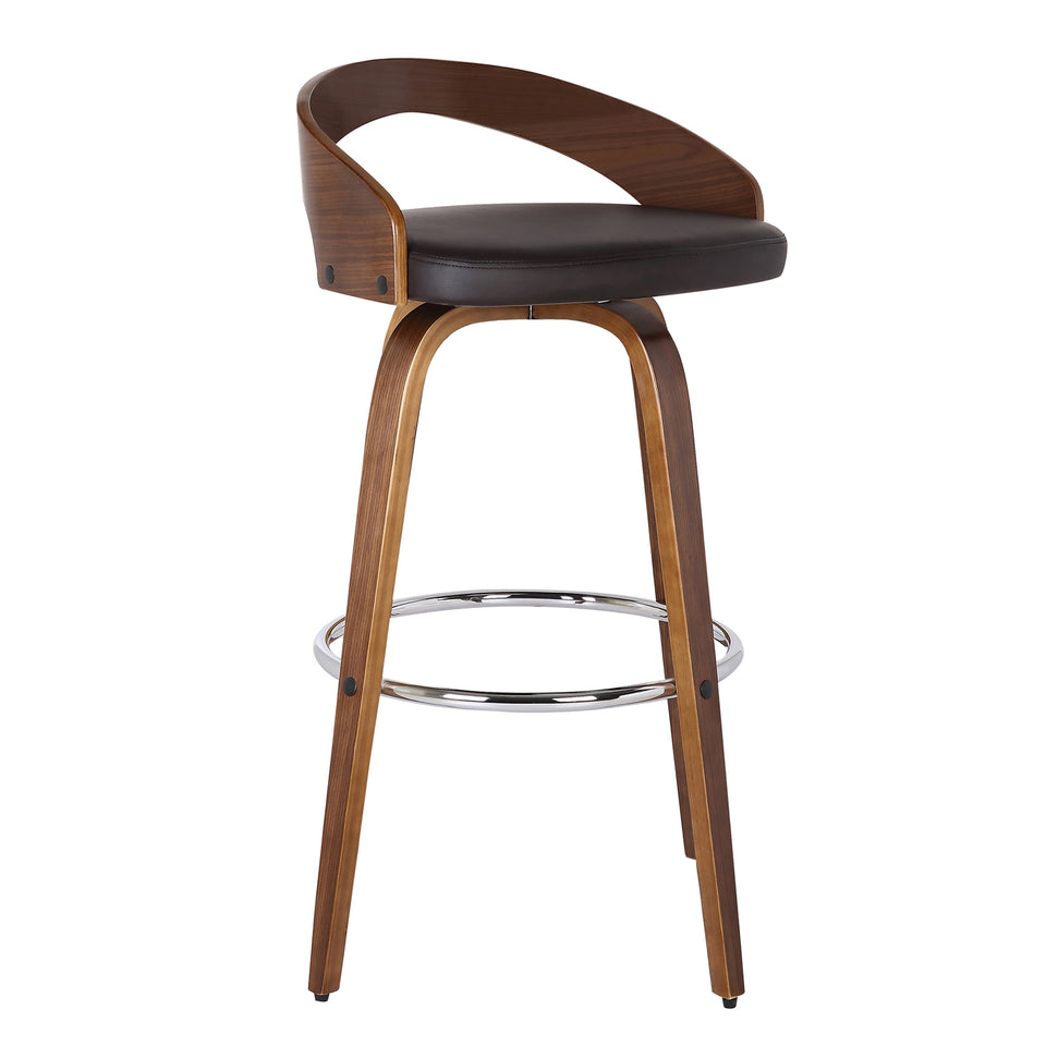Sonia 30" Bar Height Barstool in Walnut Wood Finish with Brown Faux Leather