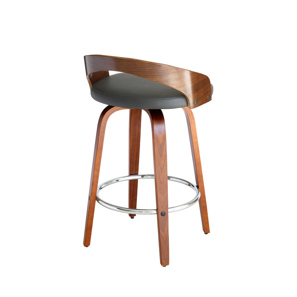 Sonia 26" Counter Height Barstool in Walnut Wood Finish with Gray Faux Leather