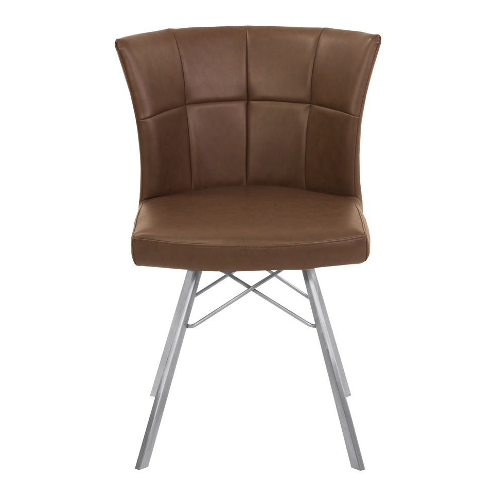 Spago Contemporary Dining Chair in Vintage Coffee Faux Leather with Brushed Stainless Steel Finish - Set of 2
