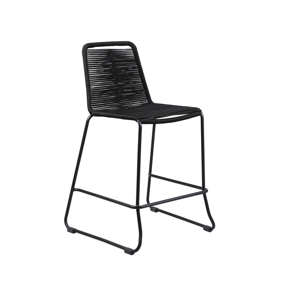 Shasta 30" Outdoor Metal and Black Rope Stackable Barstool