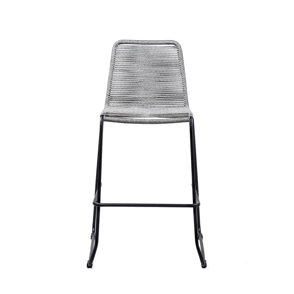 Shasta 30" Outdoor Metal and Grey Rope Stackable Barstool