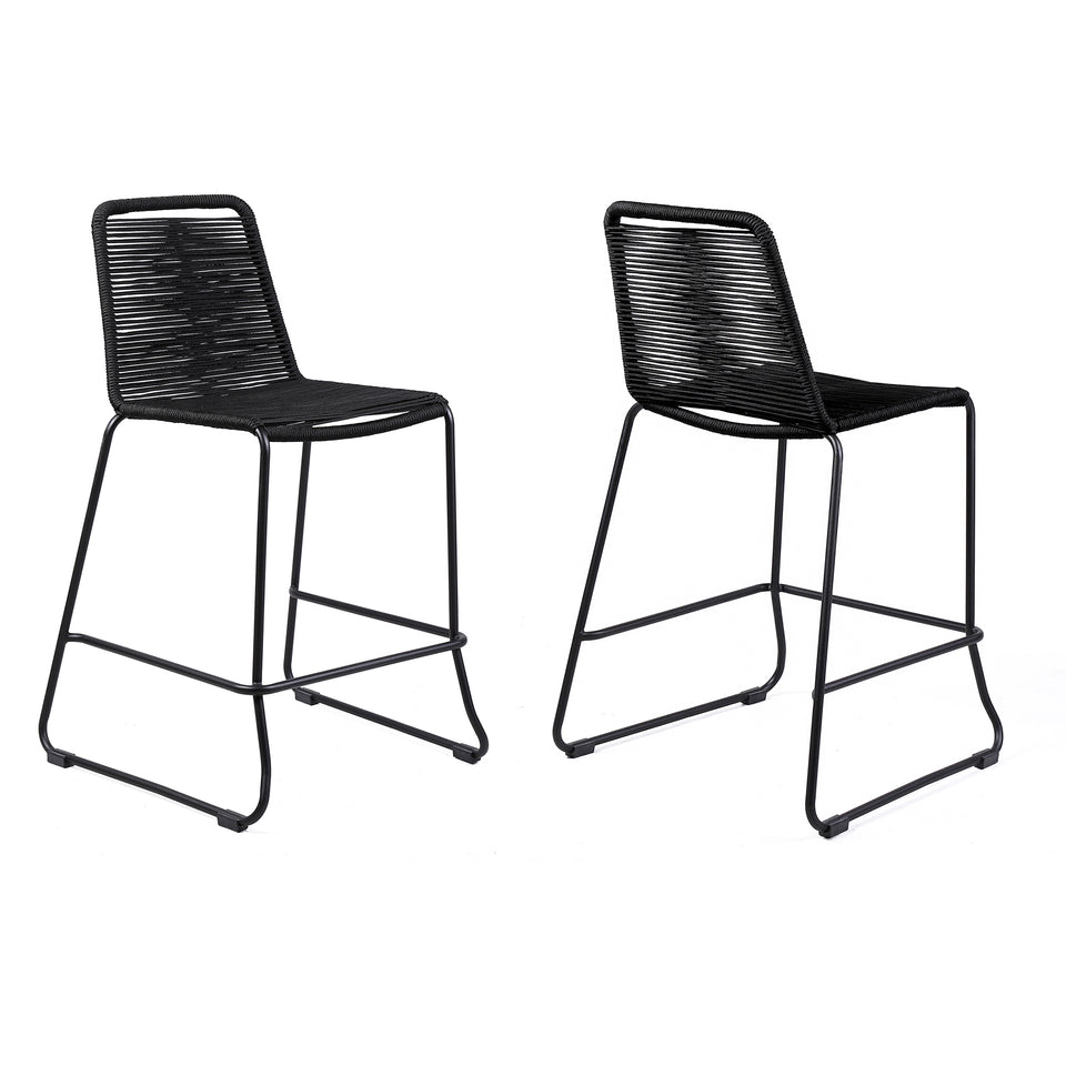 Shasta 30" Outdoor Metal and Black Rope Stackable Barstool - Set of 2