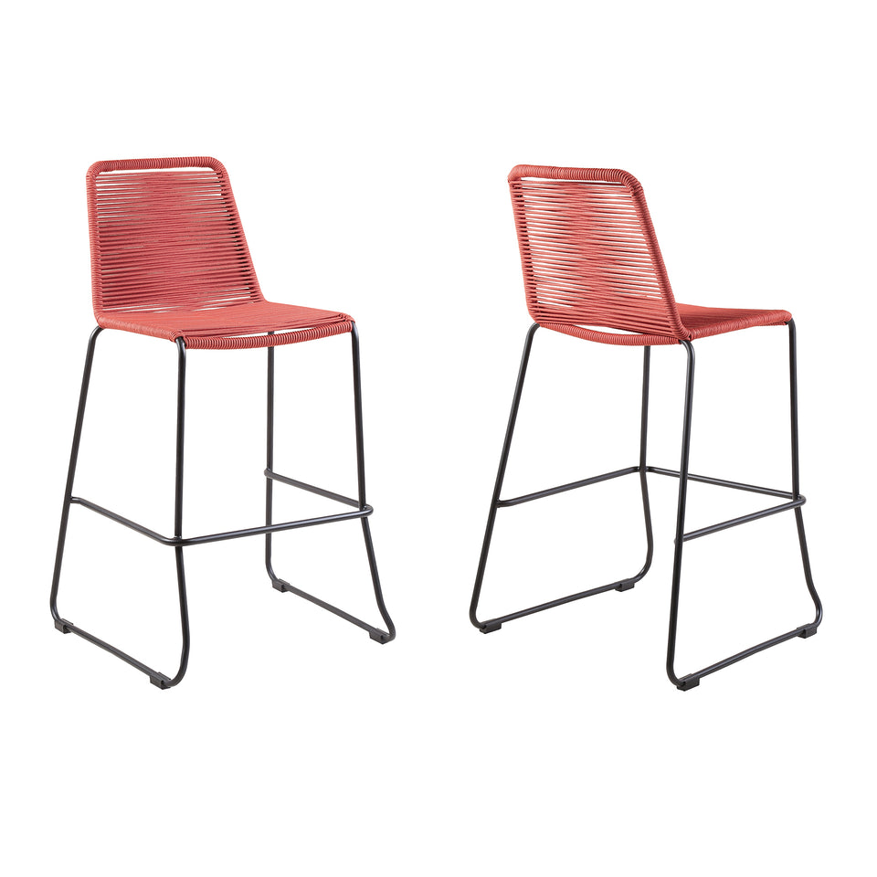 Shasta 30" Outdoor Metal and Brick Red Rope Stackable Barstool - Set of 2