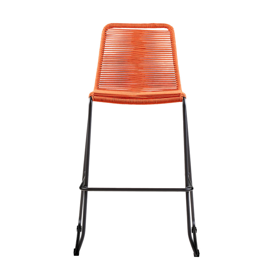 Shasta 26" Outdoor Metal and Tangerine Rope Stackable Counter Stool - Set of 2