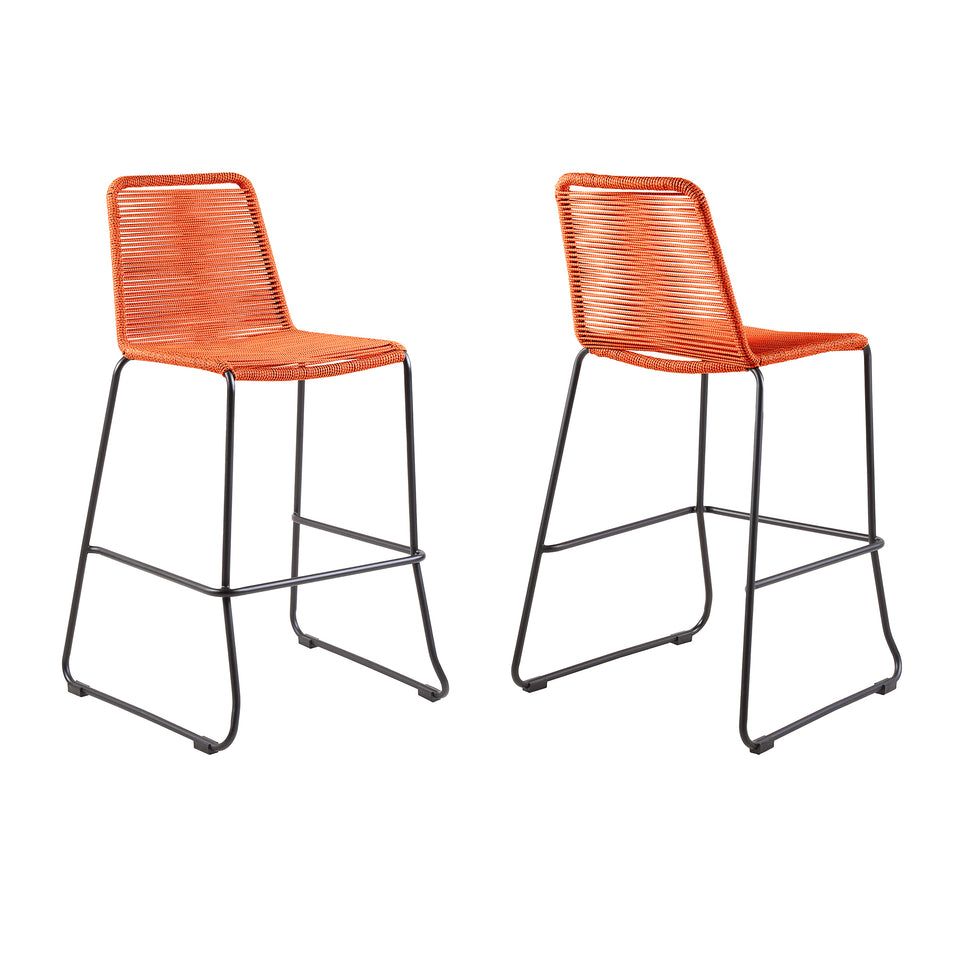 Shasta 26" Outdoor Metal and Tangerine Rope Stackable Counter Stool - Set of 2