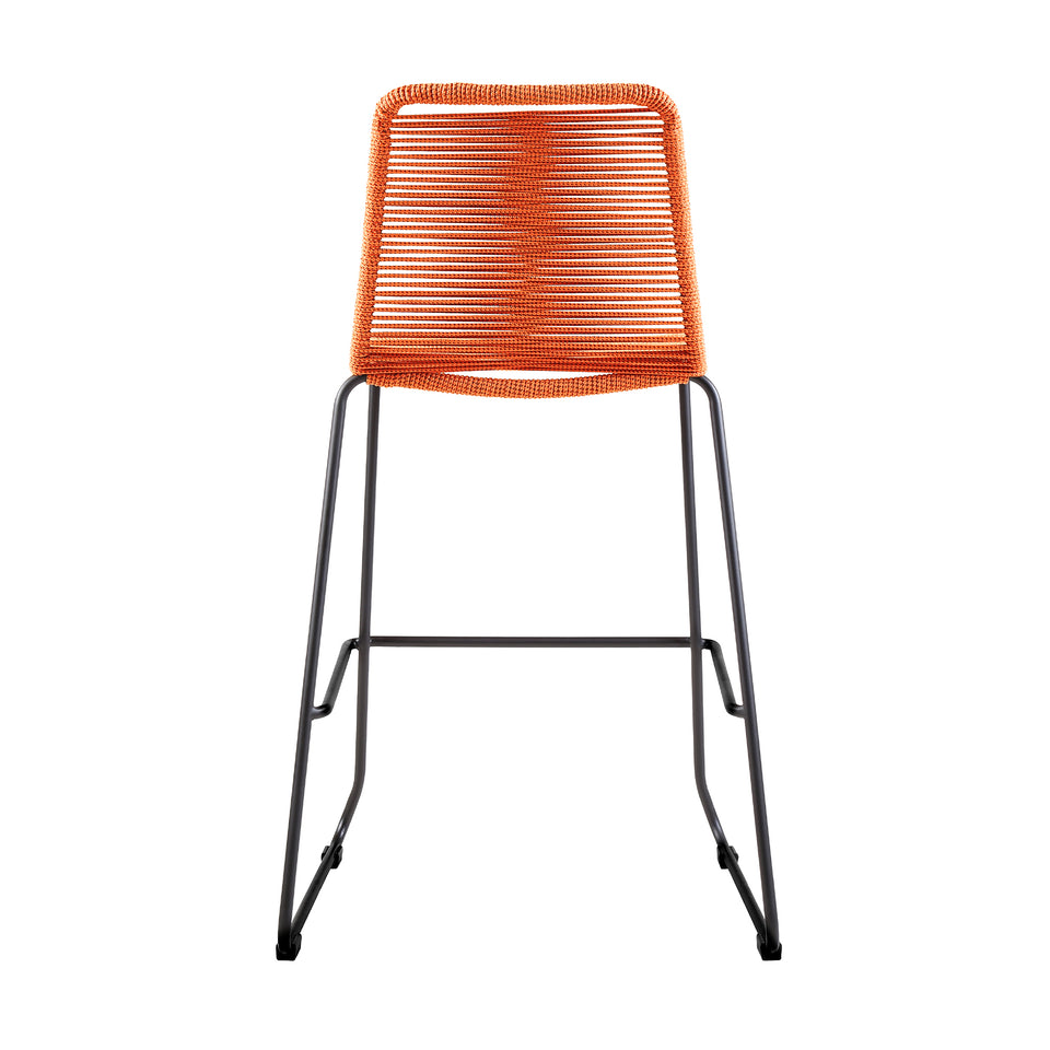 Shasta 30" Outdoor Metal and Tangerine Rope Stackable Barstool - Set of 2